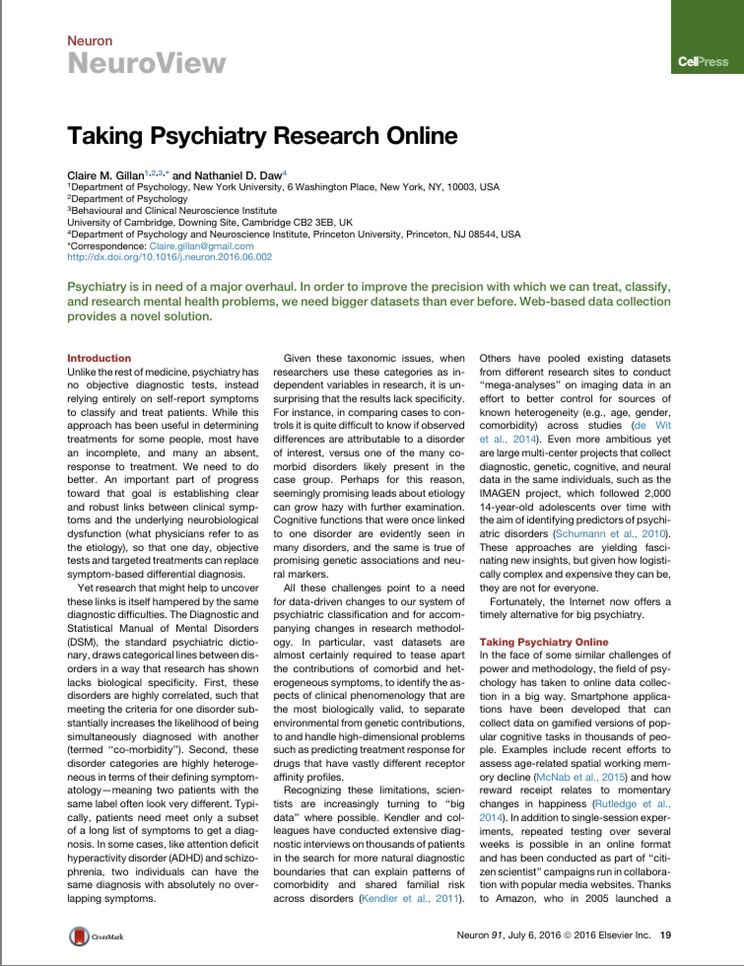 Taking Psychiatry Research Online